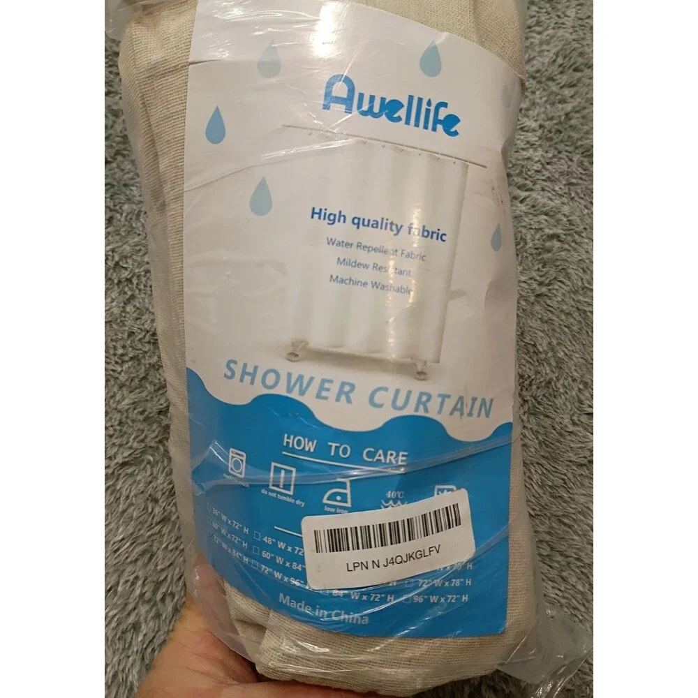 New Awellife Farmhouse Shower Curtain Ruffle Linen Textured Boho Bathroom 72x84